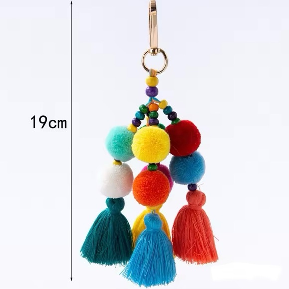 Bohe Plush Pompom Ball Keycahin Handmade Tassels Key Chain Purse Bag Charm - Picture 5 of 6